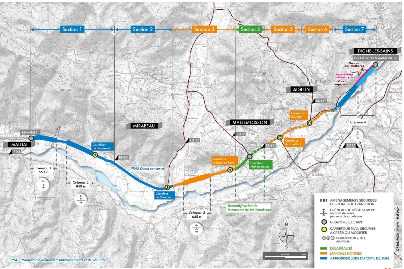 Plan global du projet - Sections entre la commune de Malijai et la commune de Dignes-les-Bains
