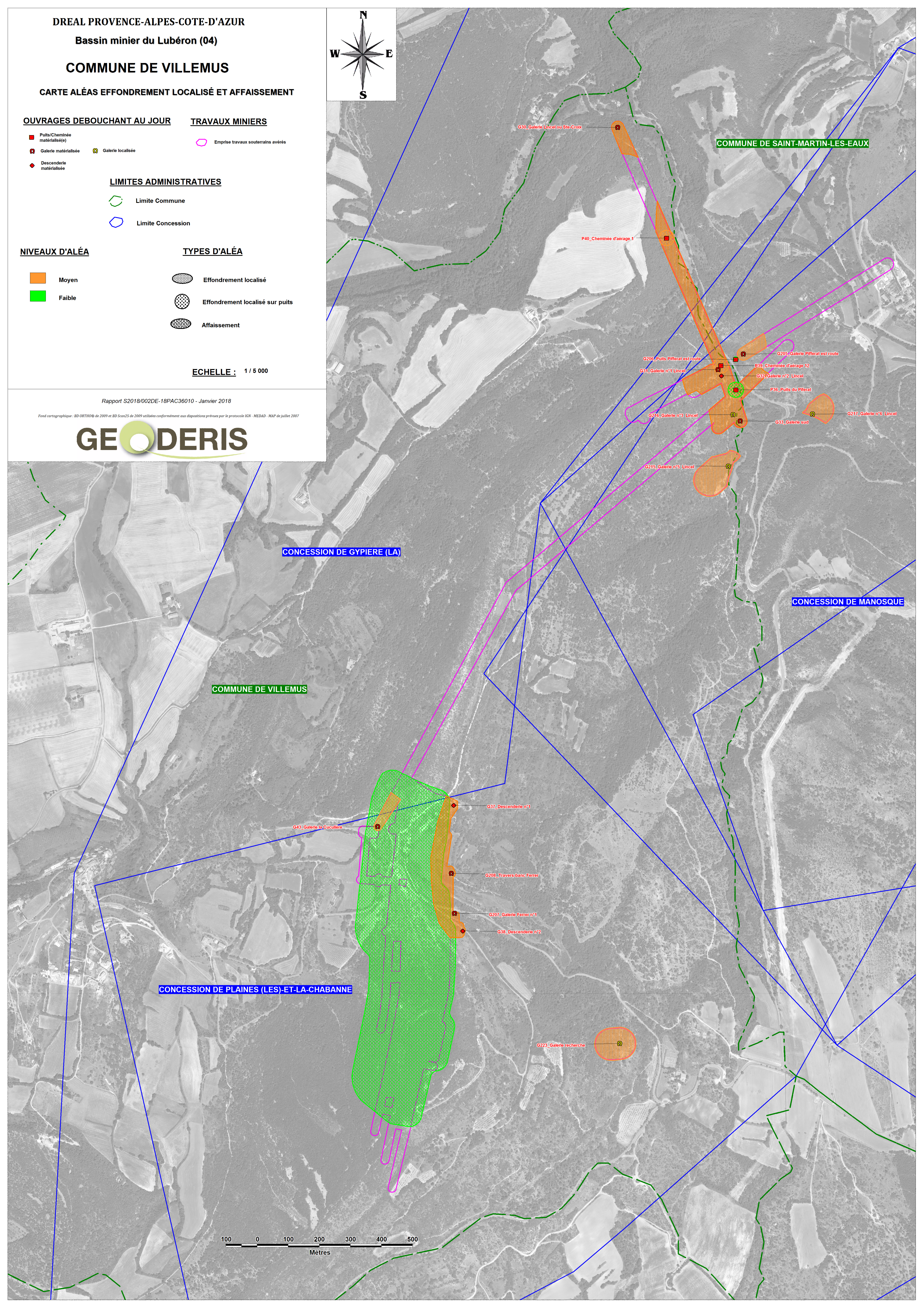 Carte d'aléa Effondrement localisé et affaissement
